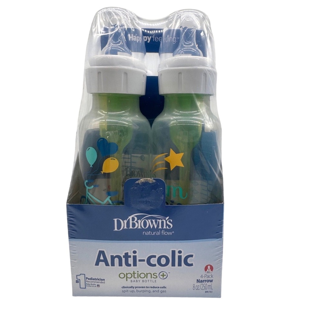 Dr. Brown's Options+ Anti-Colic Narrow Baby Bottles 8oz 250mL 4-Pack Level 1 New